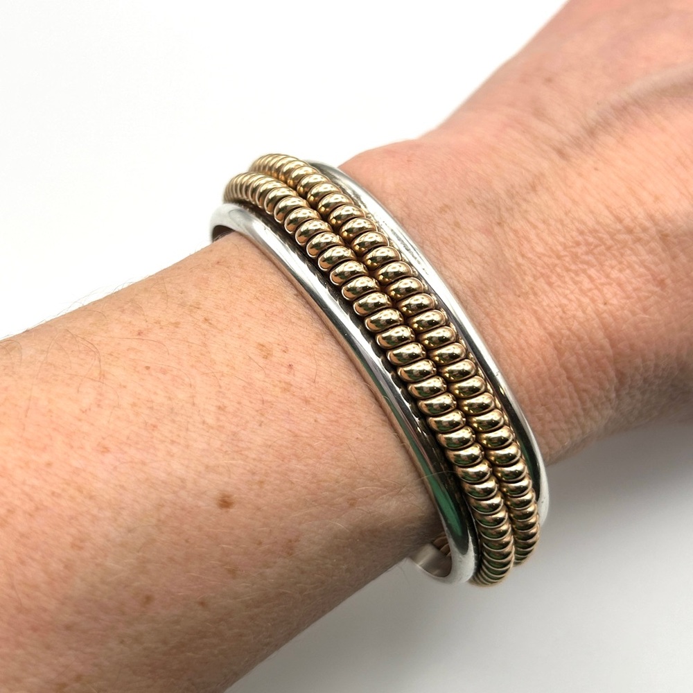 Vintage Signed Tahe Navajo Sterling Silver 12K GF Braided Cuff Bracelet